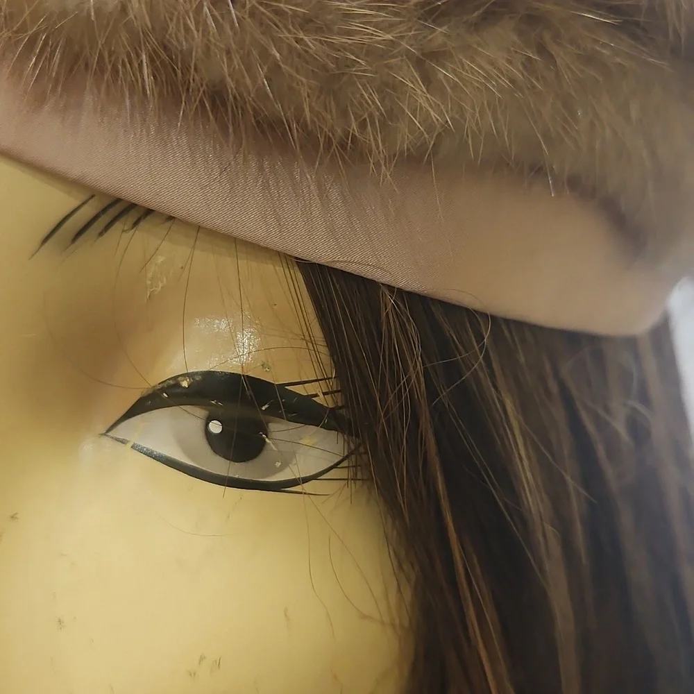 VINTAGE MINK FUR TAUPE AND MUTED BLUSH‎ MINK PILL BOX HAT - Picture 2 of 11
